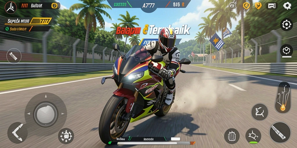 Screenshot gameplay A7777 menampilkan balapan motor yang intens.