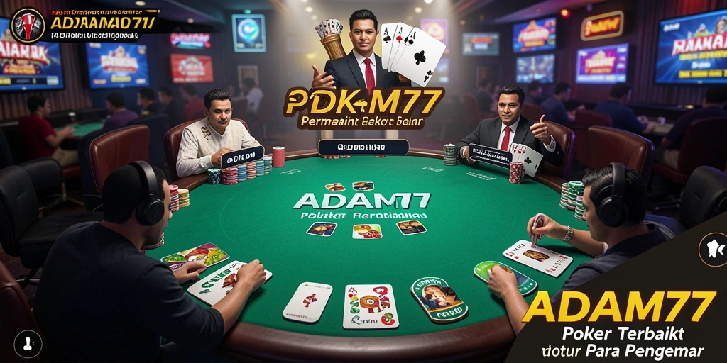 Tampilan gameplay ADAM77 yang seru dengan pemain poker berkompetisi.