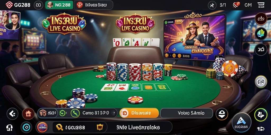 Screenshot GG288 menampilkan dealer langsung dalam permainan Live Casino yang seru.