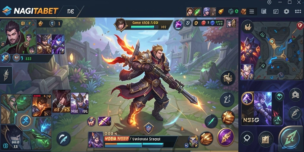 Screenshot gameplay NAGITABET dengan aksi pertempuran MOBA yang mendebarkan.