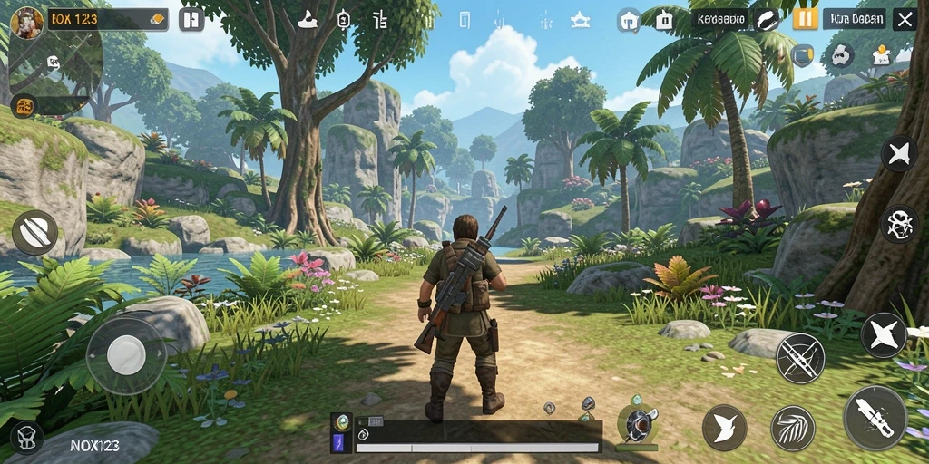 Menampilkan gameplay NOX123 dalam dunia terbuka yang luas dan dinamis.