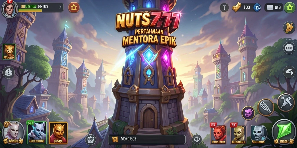 Tampilan gameplay NUTS777 yang seru dalam mode Tower Defense.