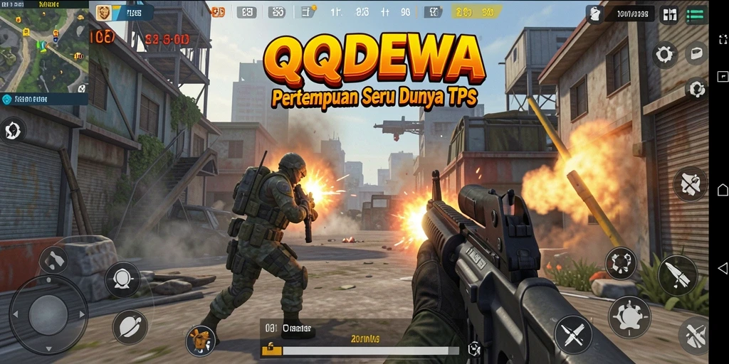 Screenshot gameplay QQDEWA menampilkan aksi seru dari pertempuran TPS.