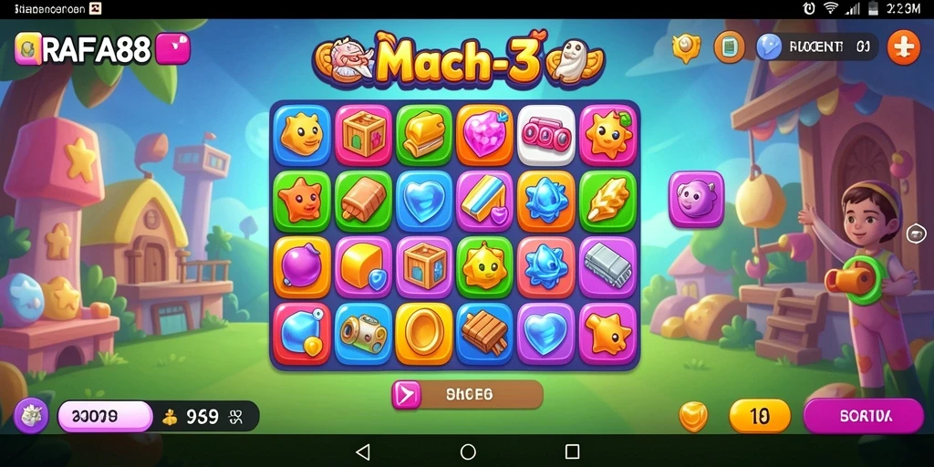 Tampilan gameplay seru dalam game Match-3 RAFA88.
