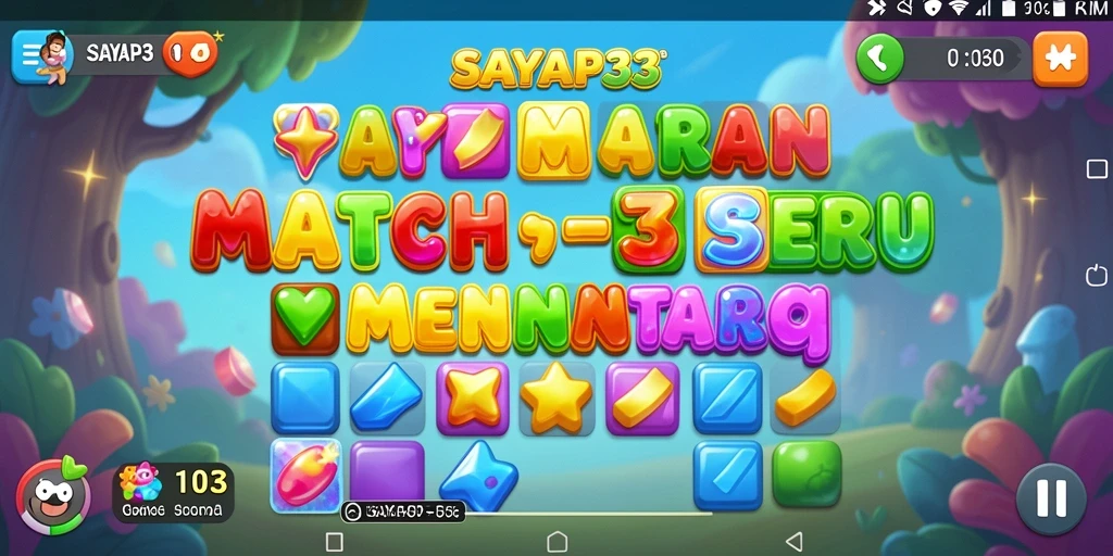 Tampilan gameplay seru dalam SAYAP33 dengan aksi Match-3 yang seru.